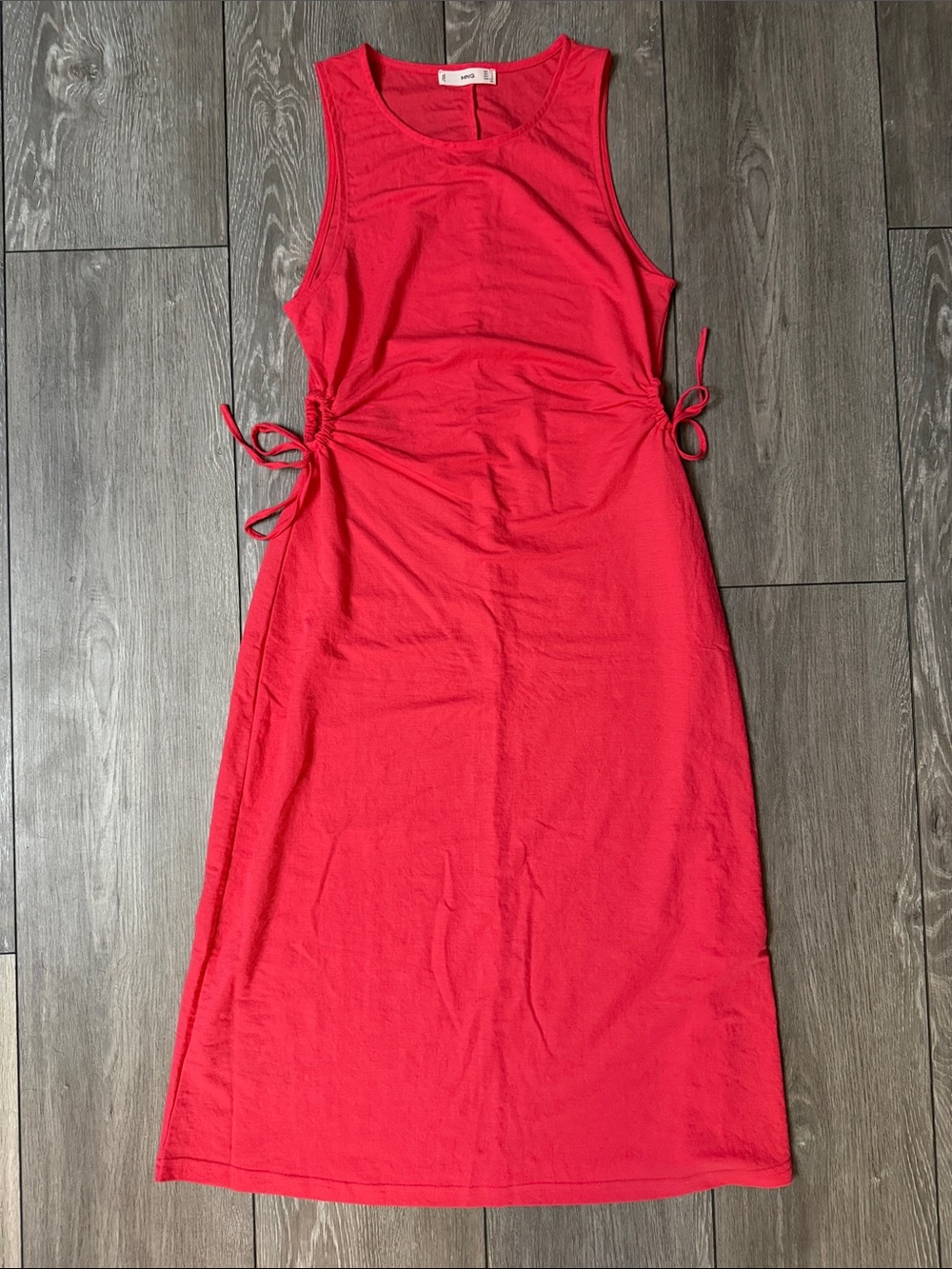 Mango Bright Red Sleeveless Side-Tie Midi Dress
